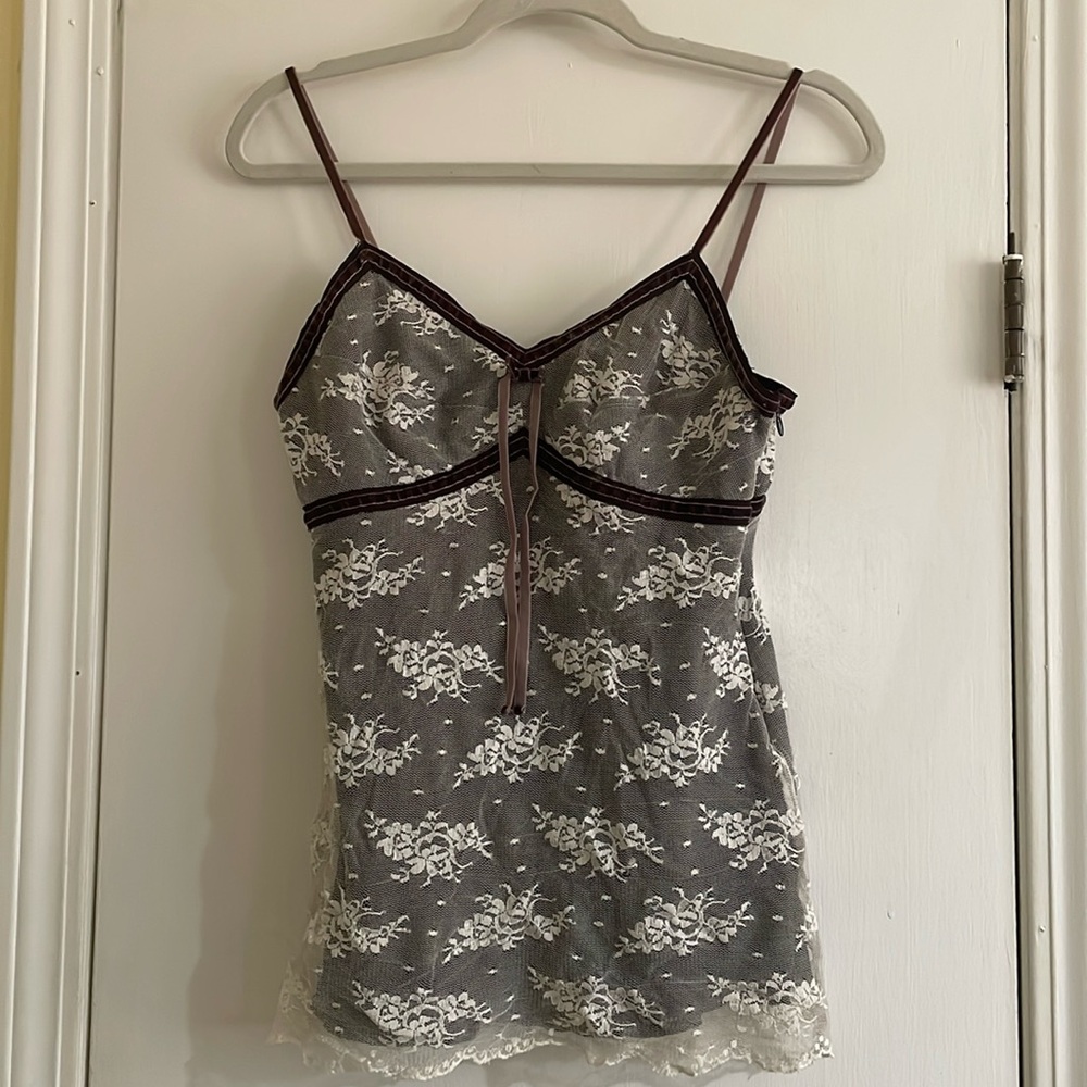Lace tank top-Velvet overlay